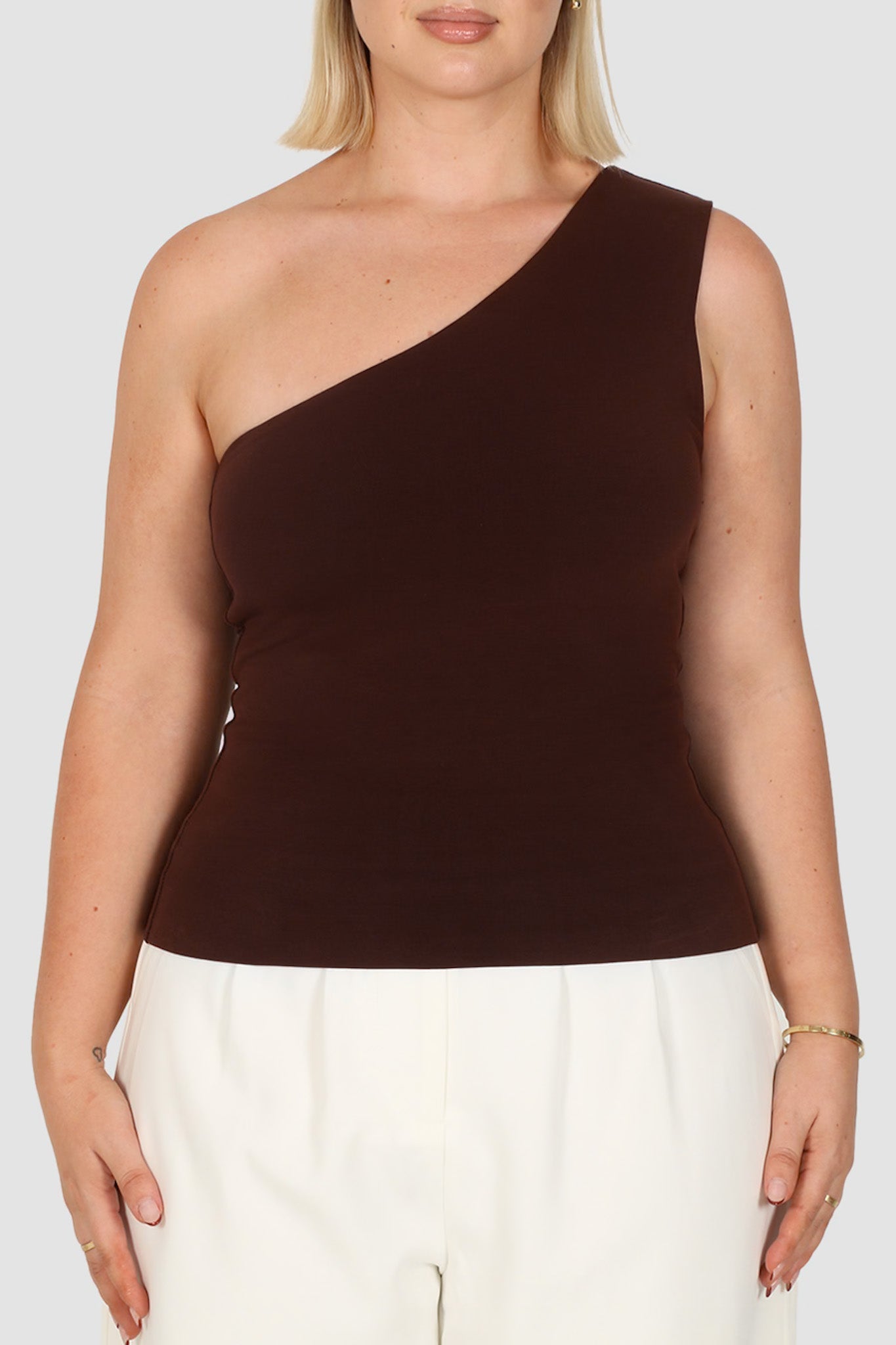 SULLIVAN ONE SHOULDER TOP CHOC - Fayt The Label
