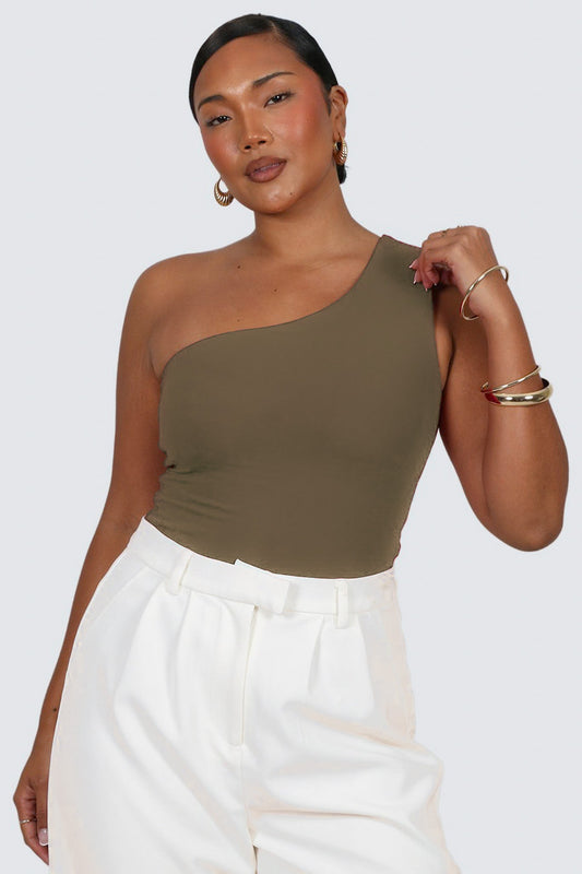 SULLIVAN ONE SHOULDER TOP OLIVE - Fayt The Label