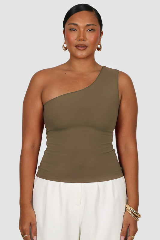 SULLIVAN ONE SHOULDER TOP OLIVE - Fayt The Label