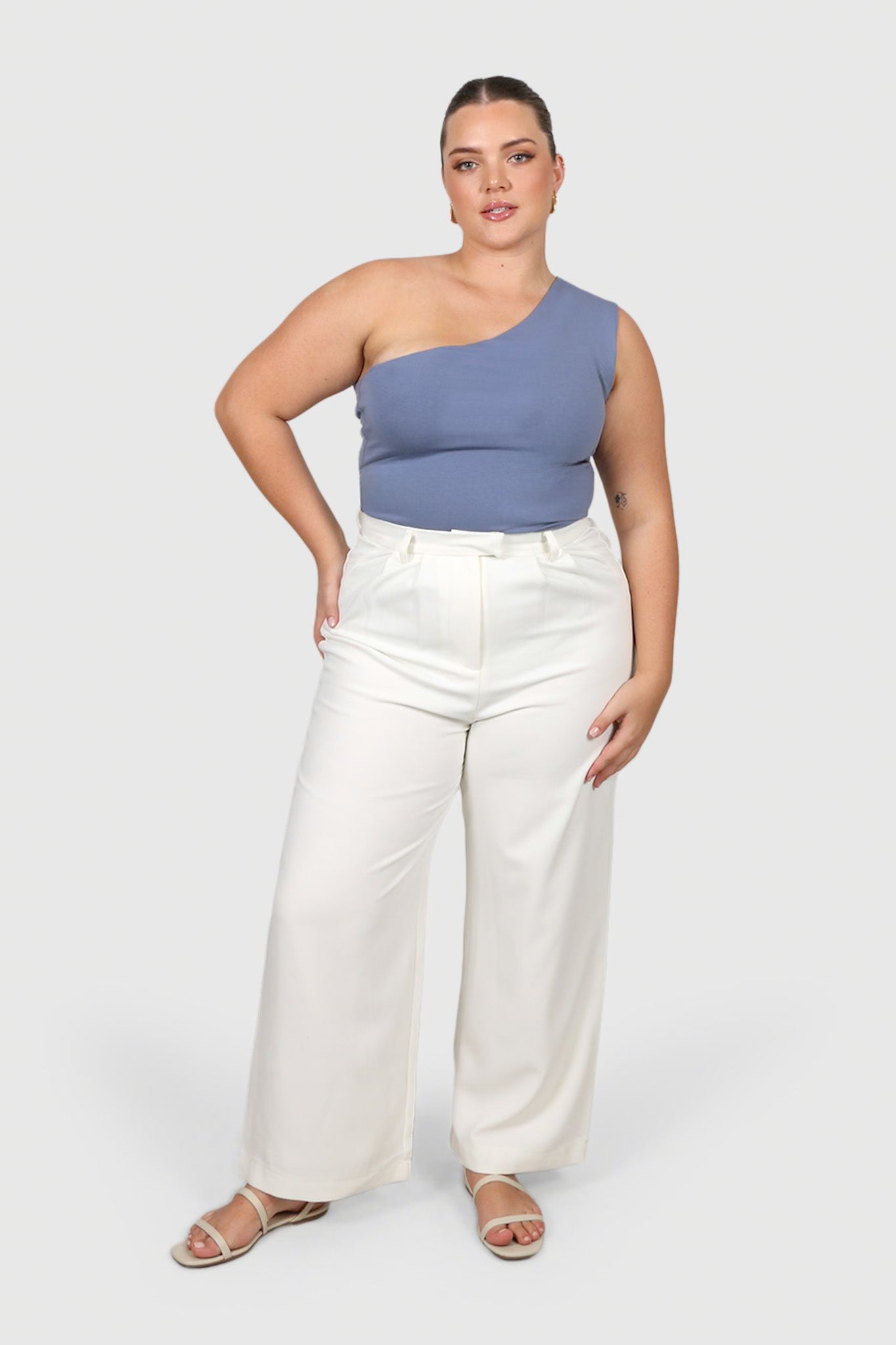 SULLIVAN ONE SHOULDER TOP STEEL BLUE - Fayt The Label