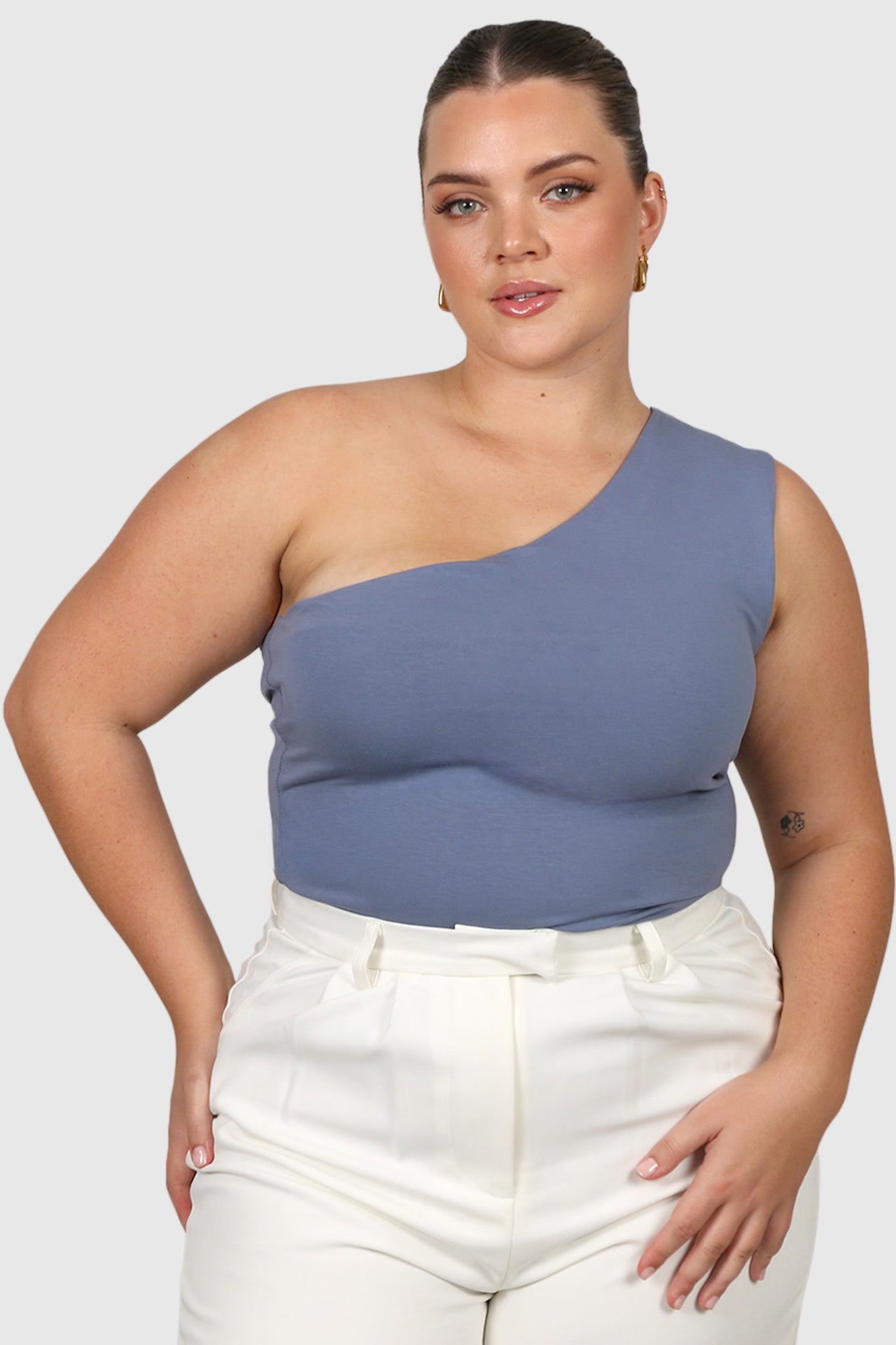 SULLIVAN ONE SHOULDER TOP STEEL BLUE - Fayt The Label
