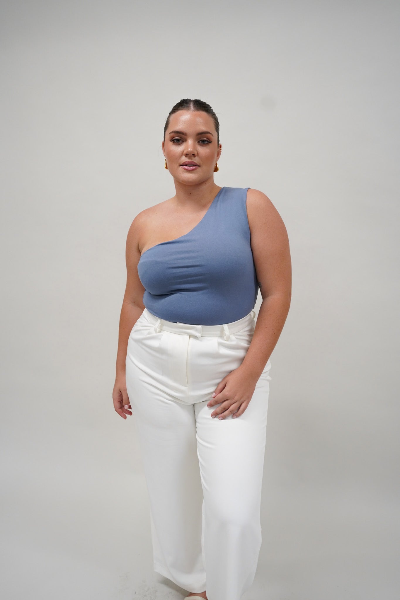 SULLIVAN ONE SHOULDER TOP STEEL BLUE - Fayt The Label