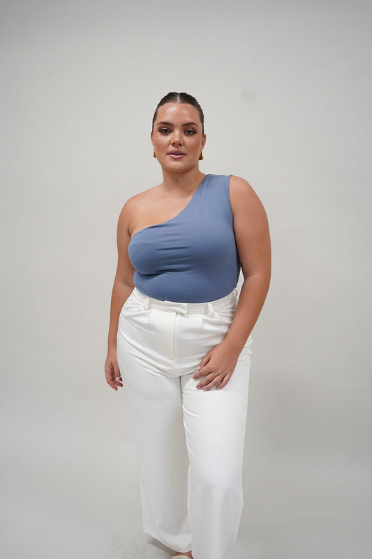 SULLIVAN ONE SHOULDER TOP STEEL BLUE - Fayt The Label