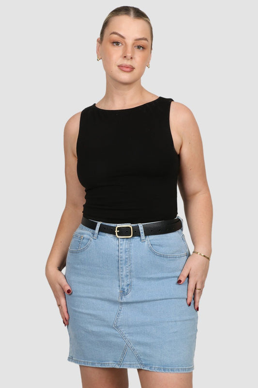 TAYO DENIM SKIRT BLUE WASH - Fayt The Label
