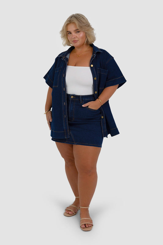 TAYO DENIM SKIRT MIDNIGHT BLUE - Fayt The Label