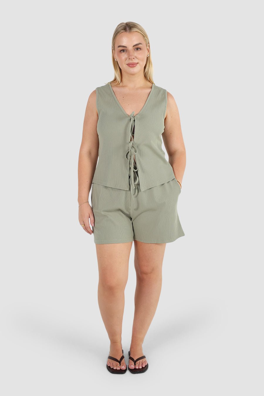 Torbin Robe TORBIN RIB TOP SAGE - Fayt The Label