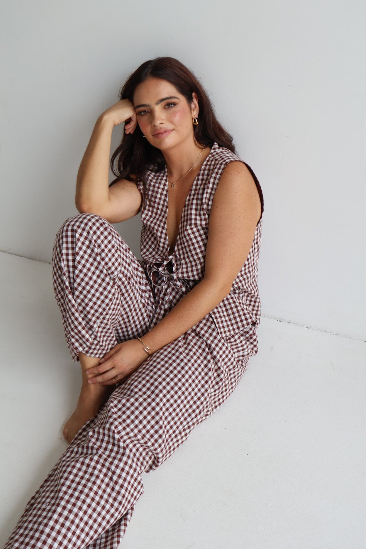TORBIN TOP CHOC GINGHAM - Fayt The Label