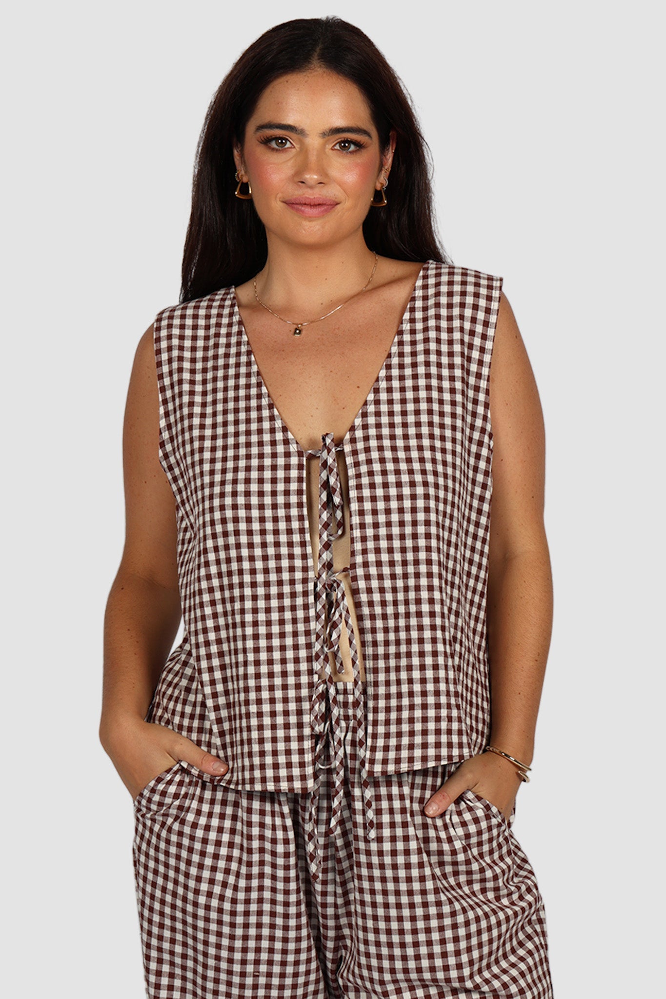 TORBIN TOP CHOC GINGHAM - Fayt The Label