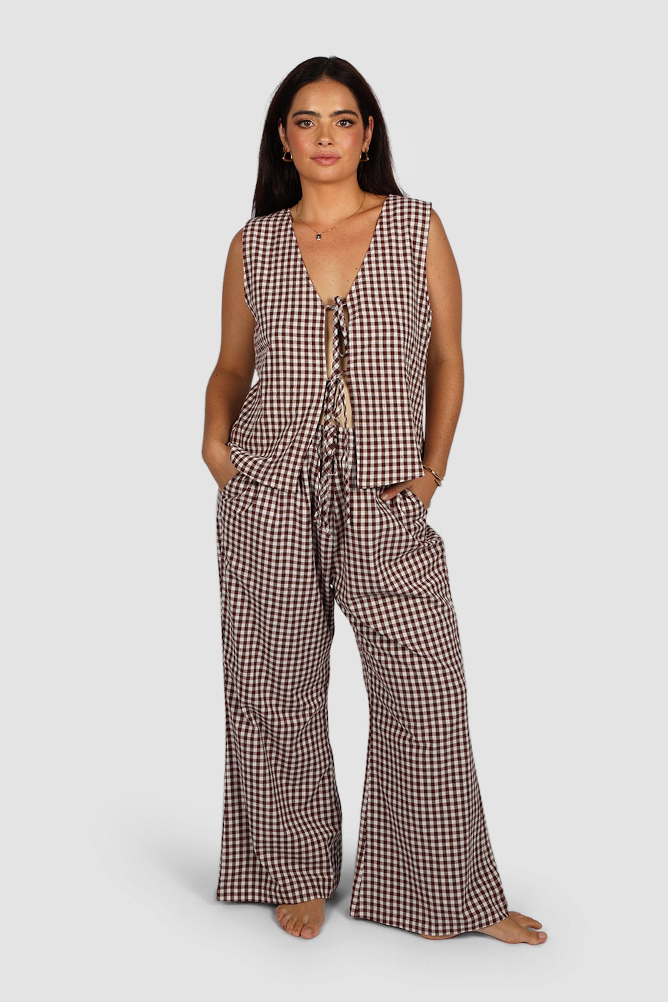 TORBIN TOP CHOC GINGHAM - Fayt The Label