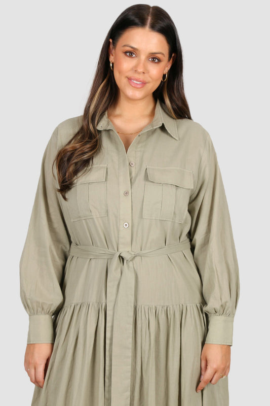 WISTERIA DRESS KHAKI - Fayt The Label