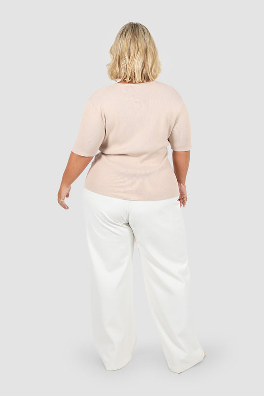 WREN S/S KNIT TOP NEUTRAL - Fayt The Label