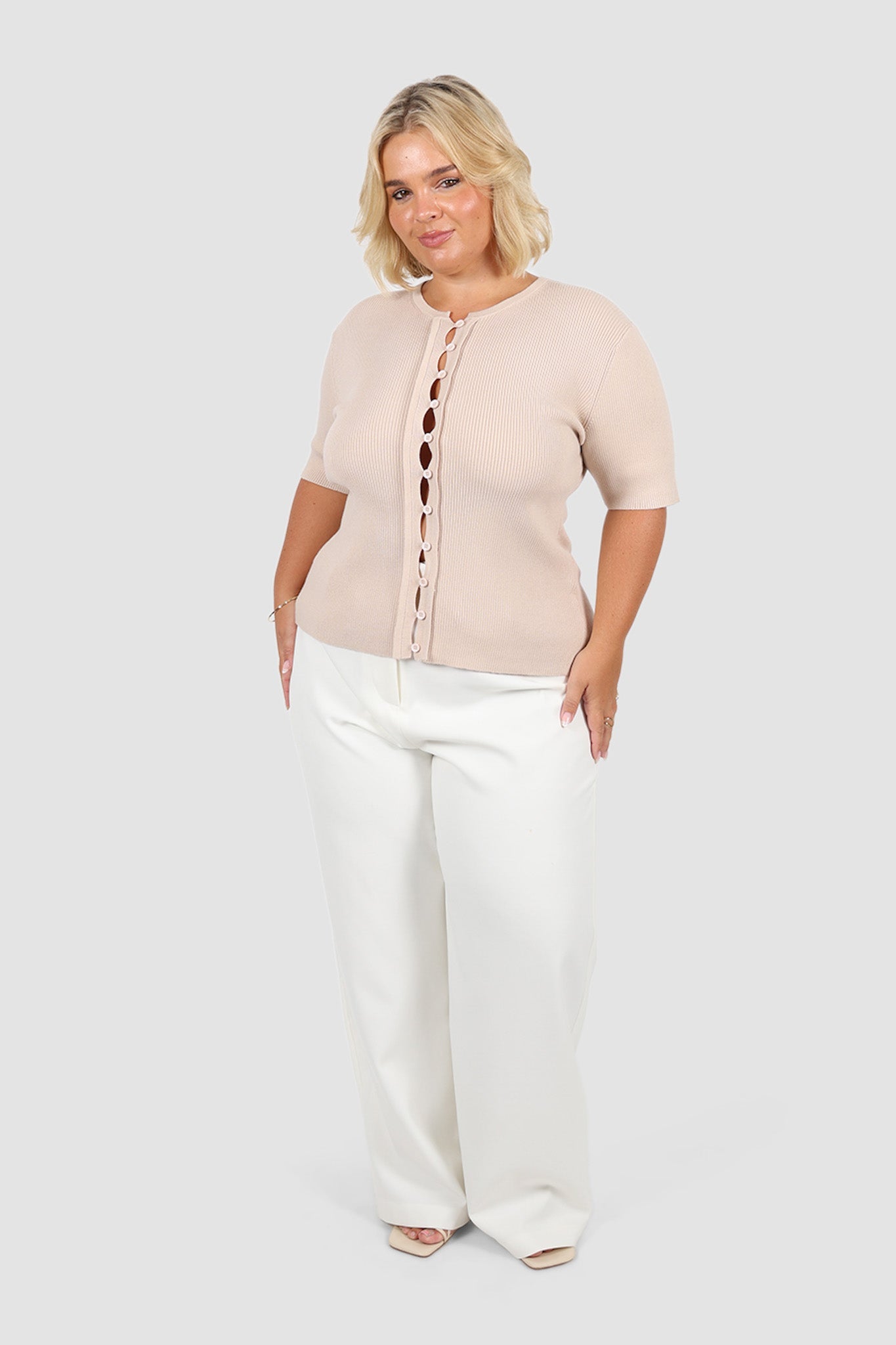 WREN S/S KNIT TOP NEUTRAL - Fayt The Label