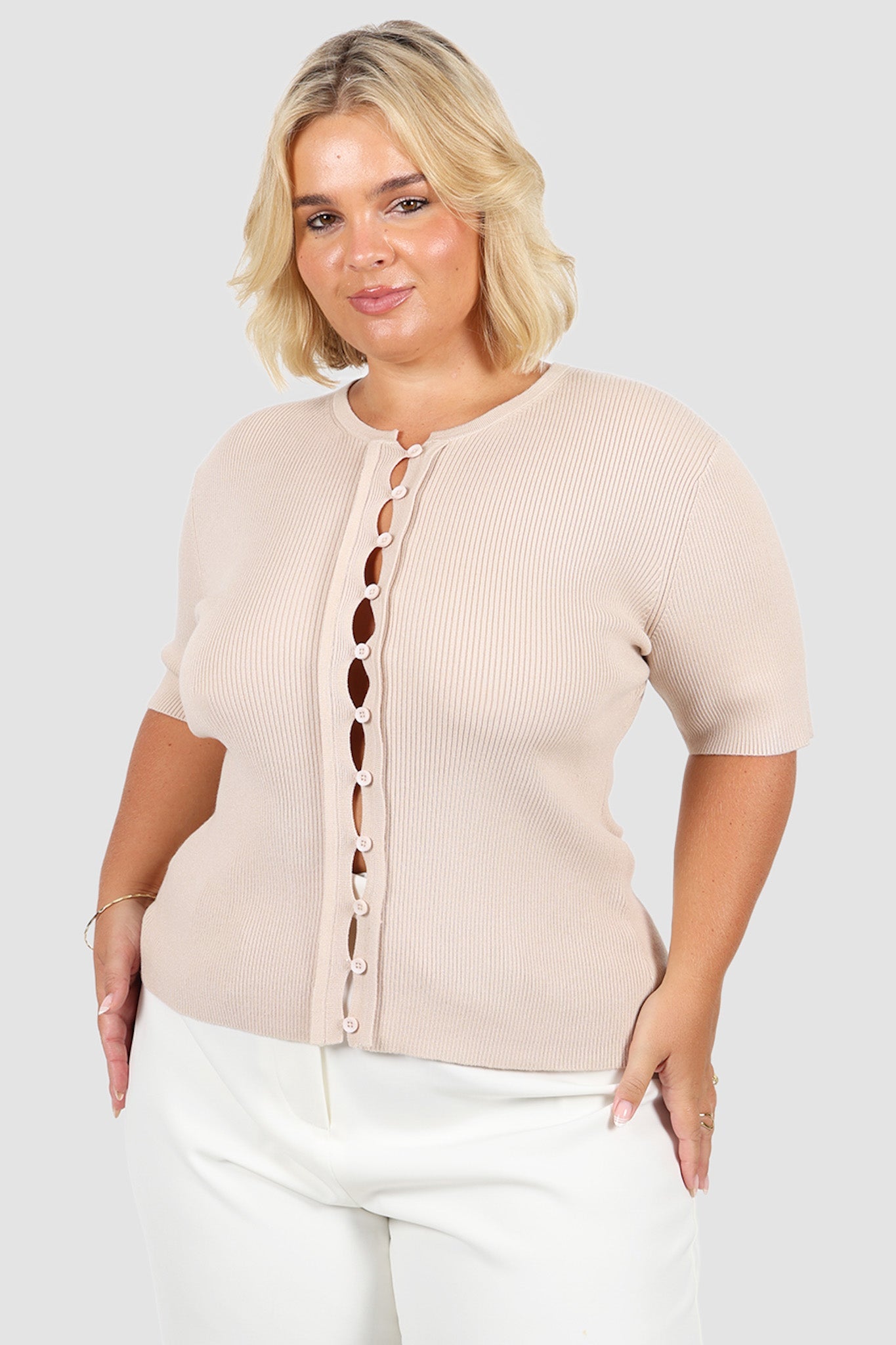 WREN S/S KNIT TOP NEUTRAL - Fayt The Label