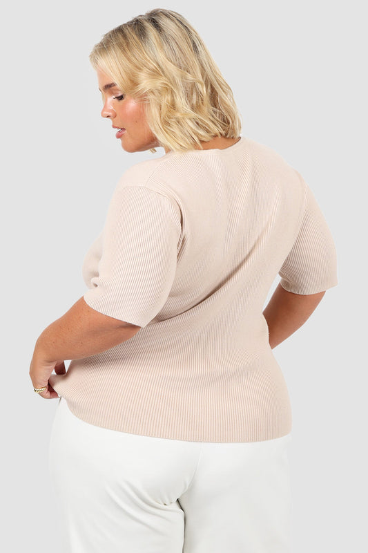 WREN S/S KNIT TOP NEUTRAL - Fayt The Label