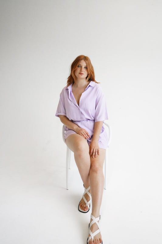 ZEPHYR LINEN PLAYSUIT LILAC - Fayt The Label