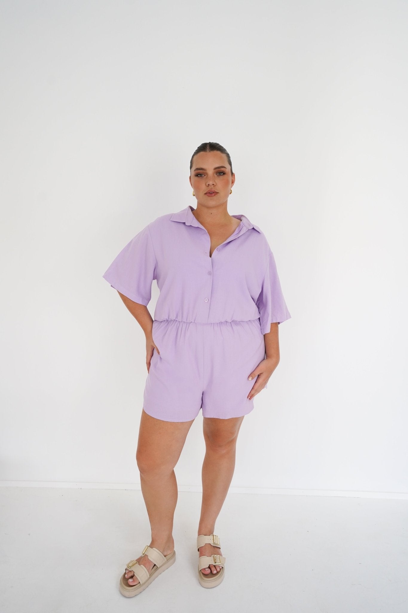 ZEPHYR LINEN PLAYSUIT LILAC - Fayt The Label