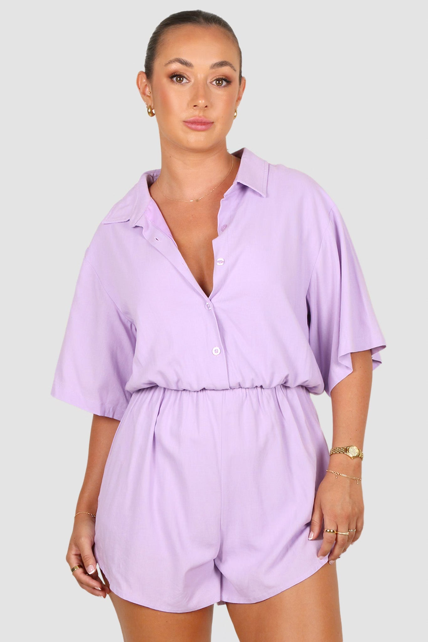 ZEPHYR LINEN PLAYSUIT LILAC - Fayt The Label
