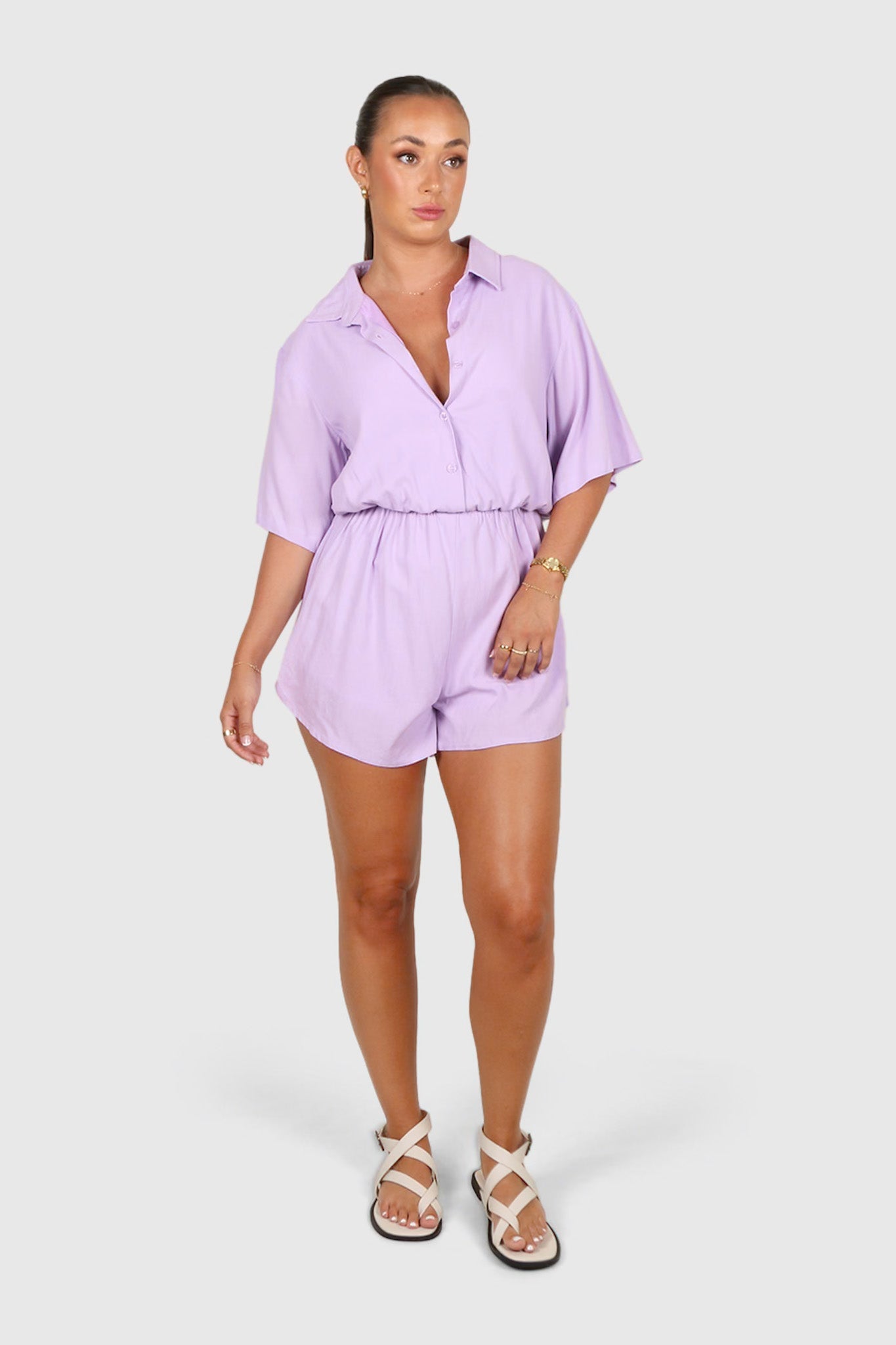 ZEPHYR LINEN PLAYSUIT LILAC - Fayt The Label