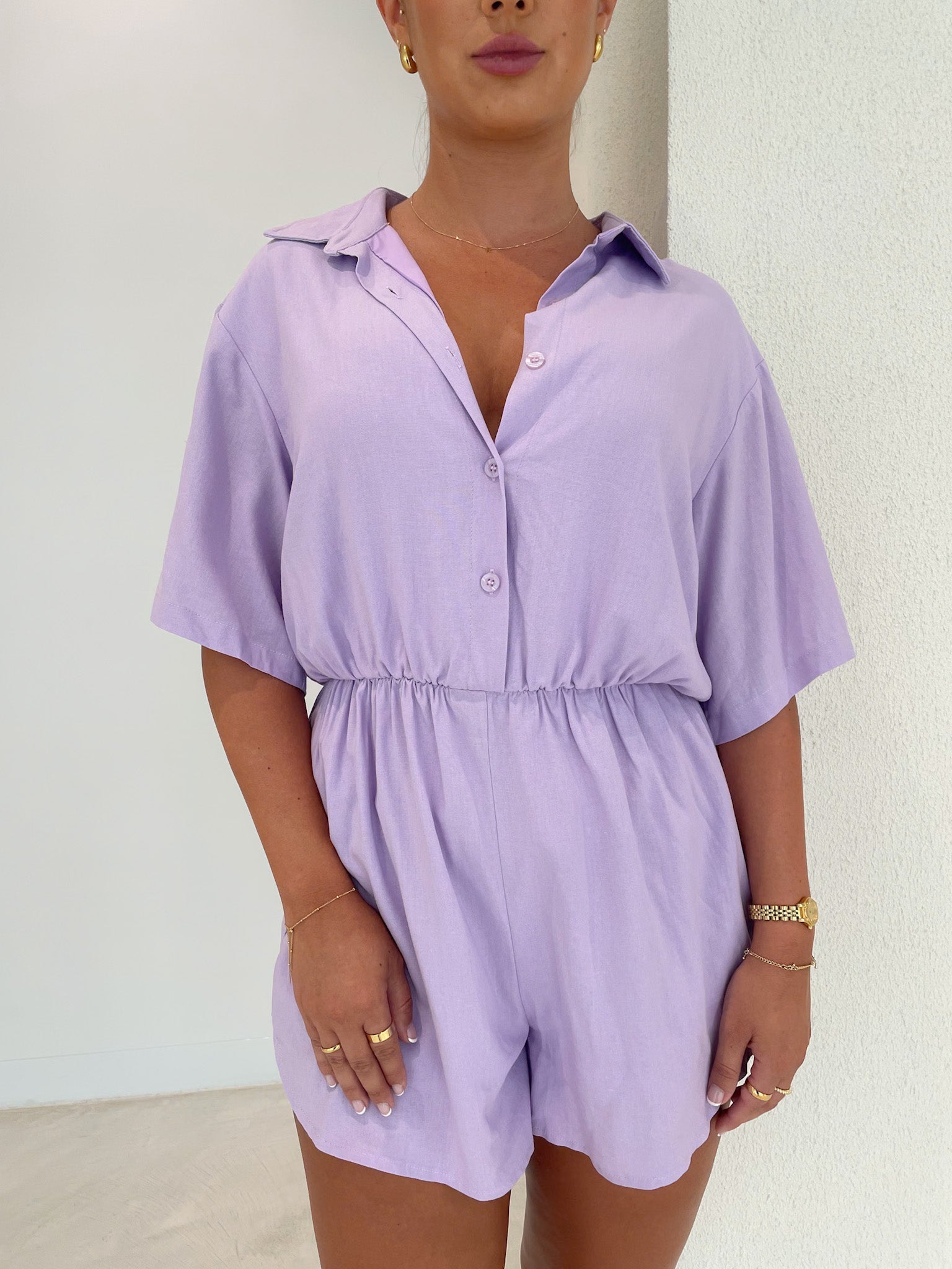 ZEPHYR LINEN PLAYSUIT LILAC - Fayt The Label