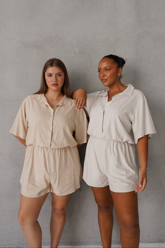 ZEPHYR LINEN PLAYSUIT NEUTRAL - Fayt The Label
