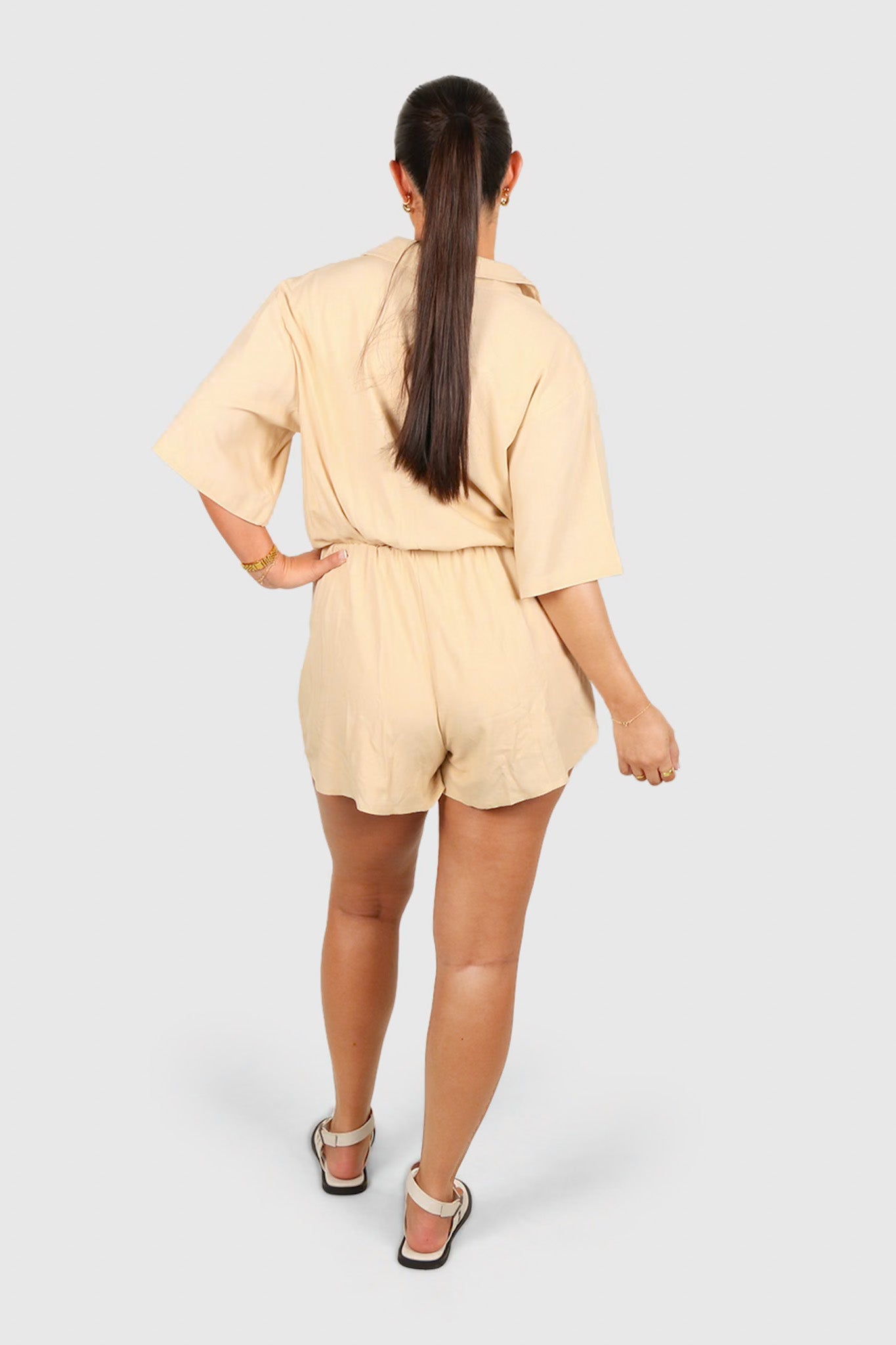 ZEPHYR LINEN PLAYSUIT NEUTRAL - Fayt The Label
