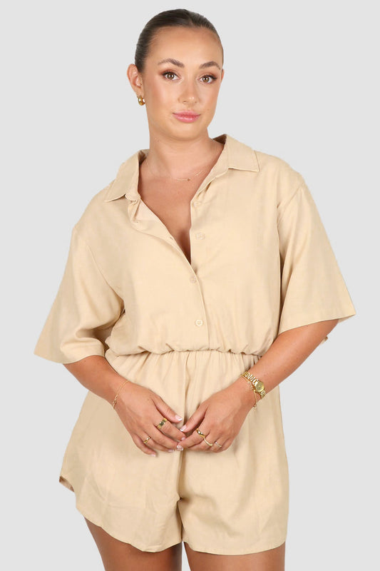 ZEPHYR LINEN PLAYSUIT NEUTRAL - Fayt The Label