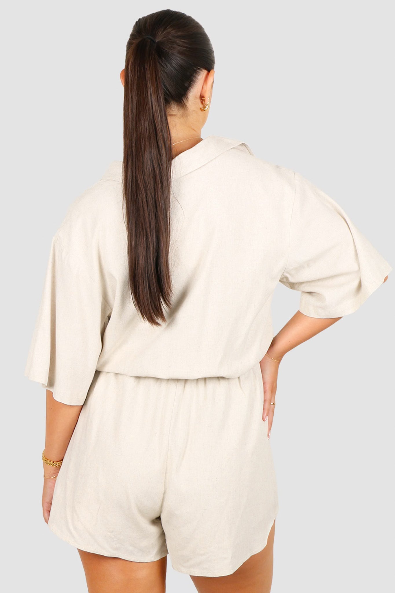 ZEPHYR LINEN PLAYSUIT OAT - Fayt The Label