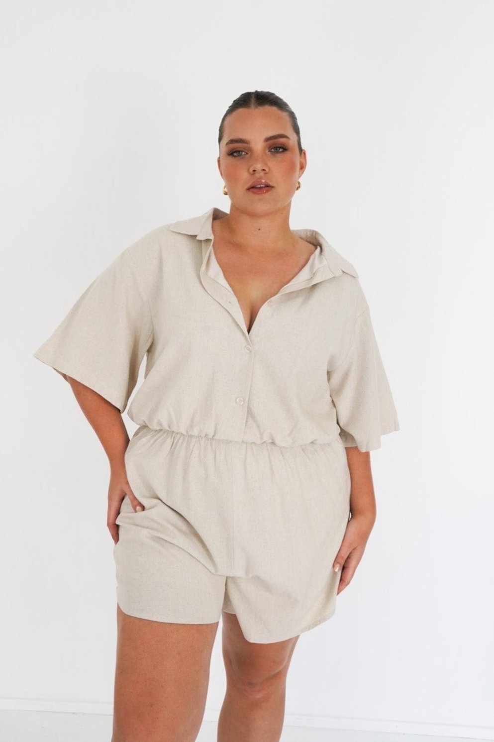 ZEPHYR LINEN PLAYSUIT OAT - Fayt The Label