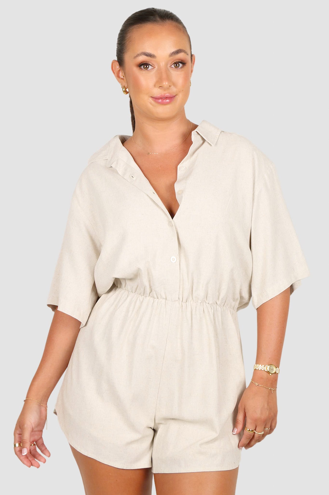 ZEPHYR LINEN PLAYSUIT OAT - Fayt The Label