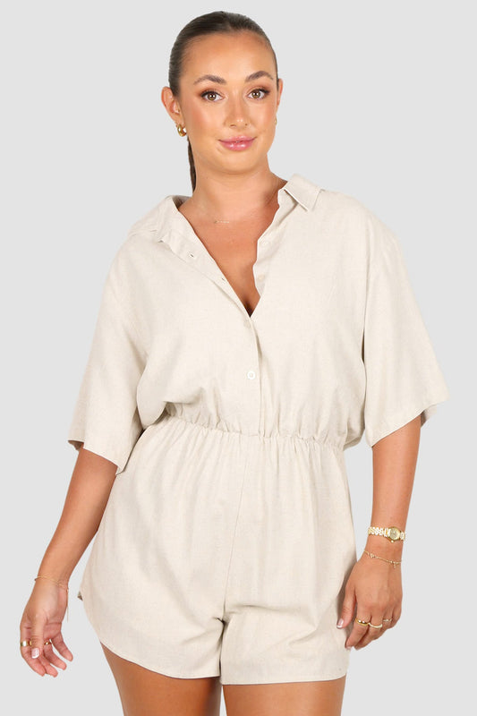 ZEPHYR LINEN PLAYSUIT OAT - Fayt The Label