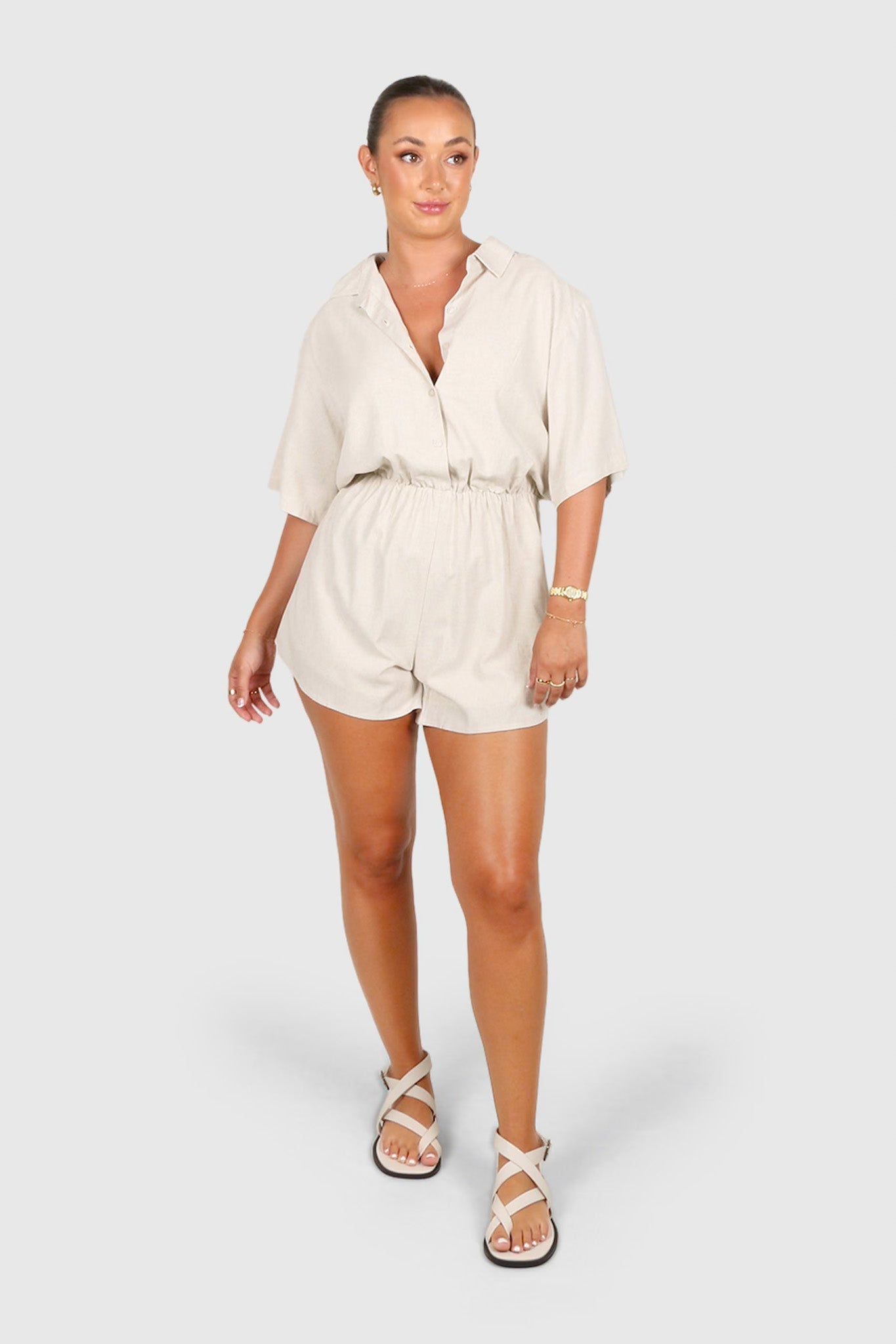 ZEPHYR LINEN PLAYSUIT OAT - Fayt The Label