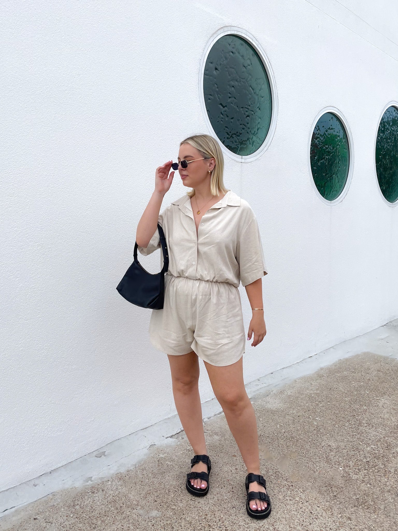 ZEPHYR LINEN PLAYSUIT OAT - Fayt The Label