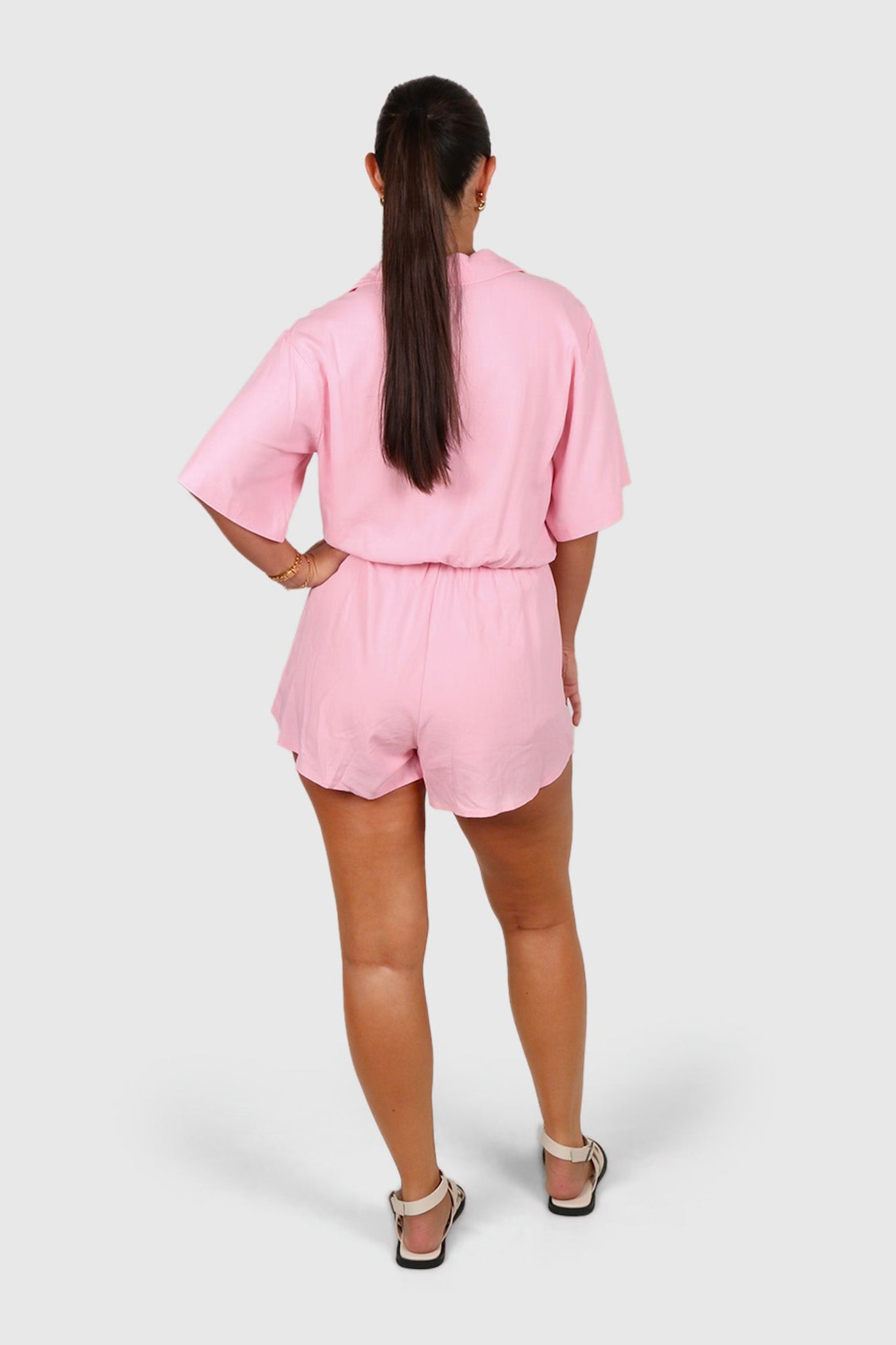 ZEPHYR LINEN PLAYSUIT PINK - Fayt The Label