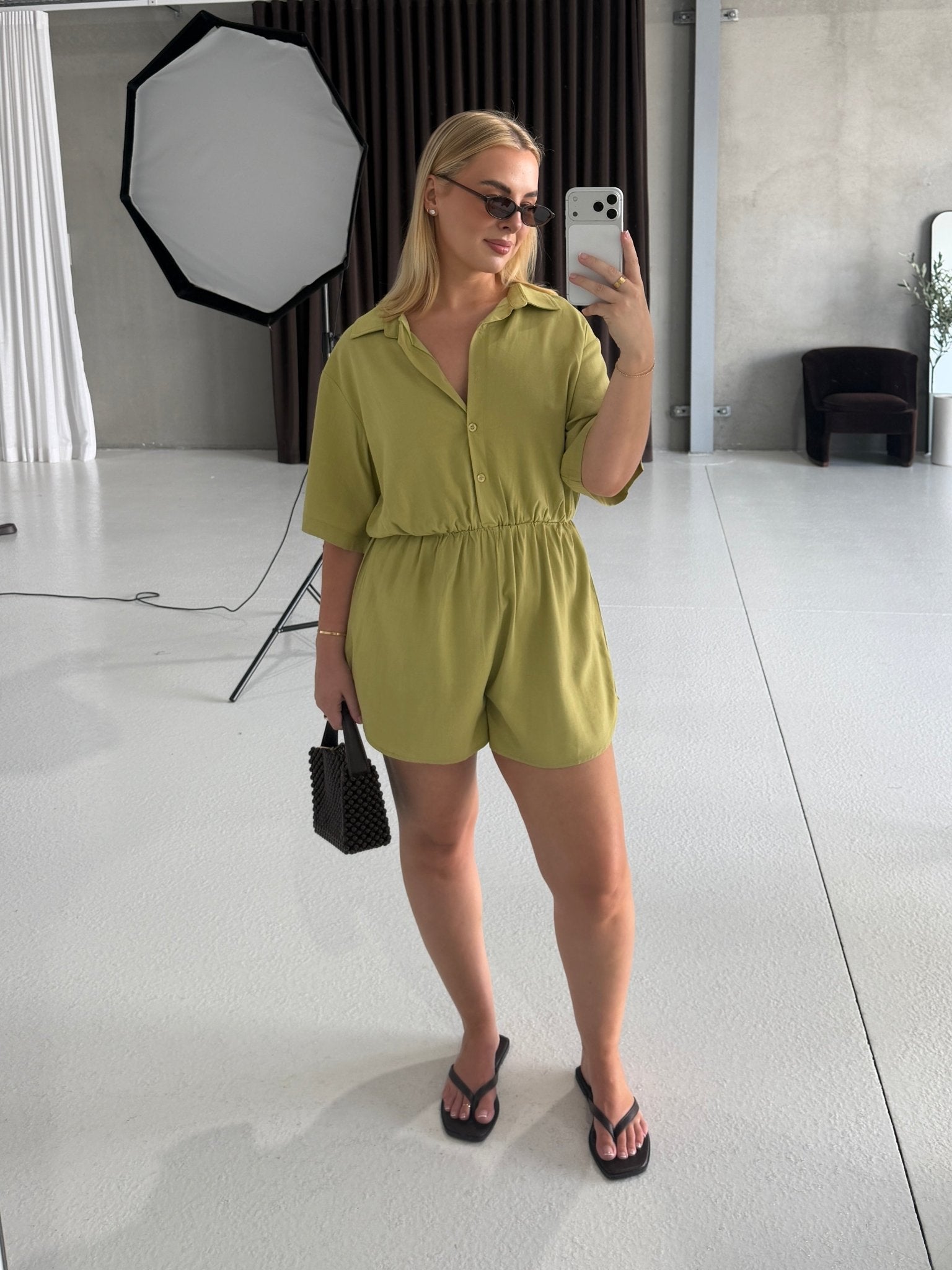 ZEPHYR LINEN PLAYSUIT PISTACHIO - Fayt The Label