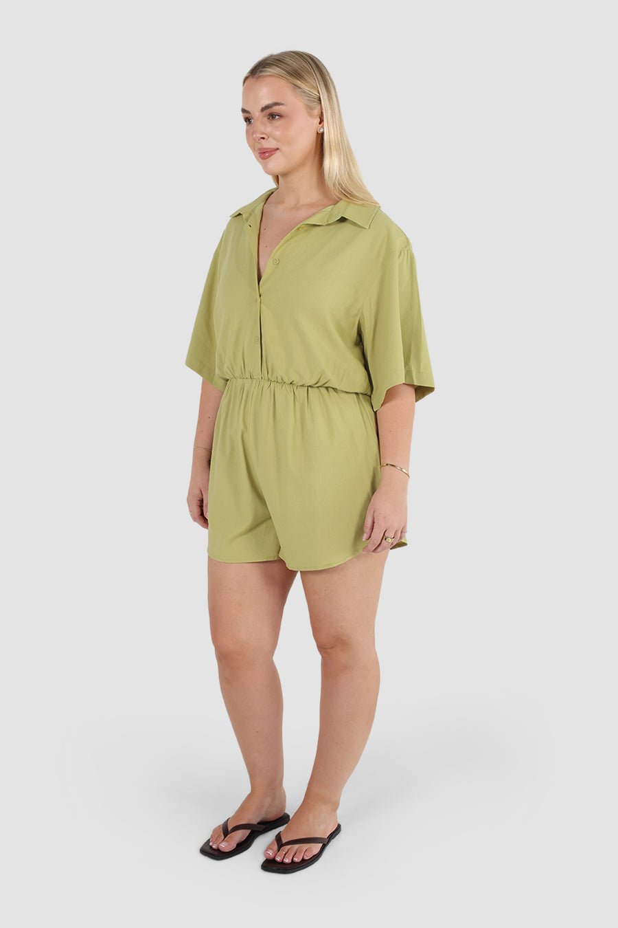 ZEPHYR LINEN PLAYSUIT PISTACHIO - Fayt The Label