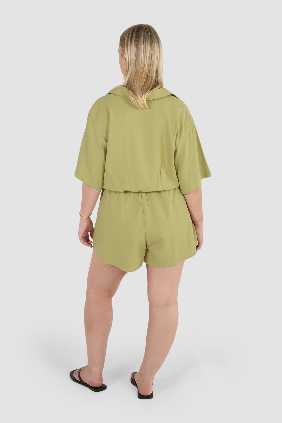 ZEPHYR LINEN PLAYSUIT PISTACHIO - Fayt The Label