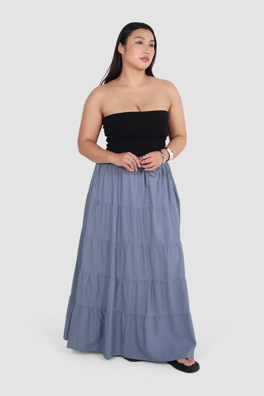 ZYLA TIERED MAXI SKIRT BLUE - Fayt The Label