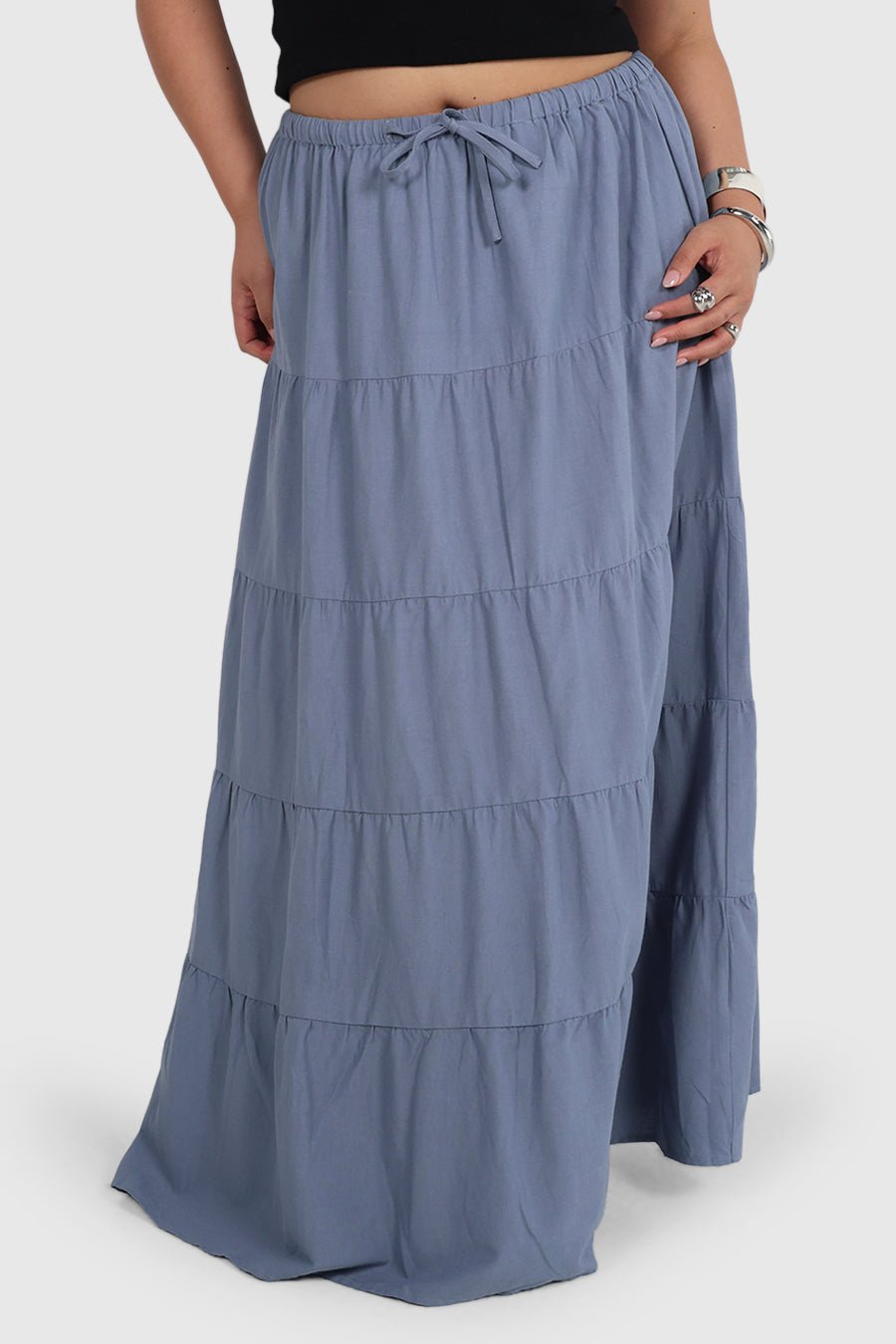 ZYLA TIERED MAXI SKIRT BLUE - Fayt The Label