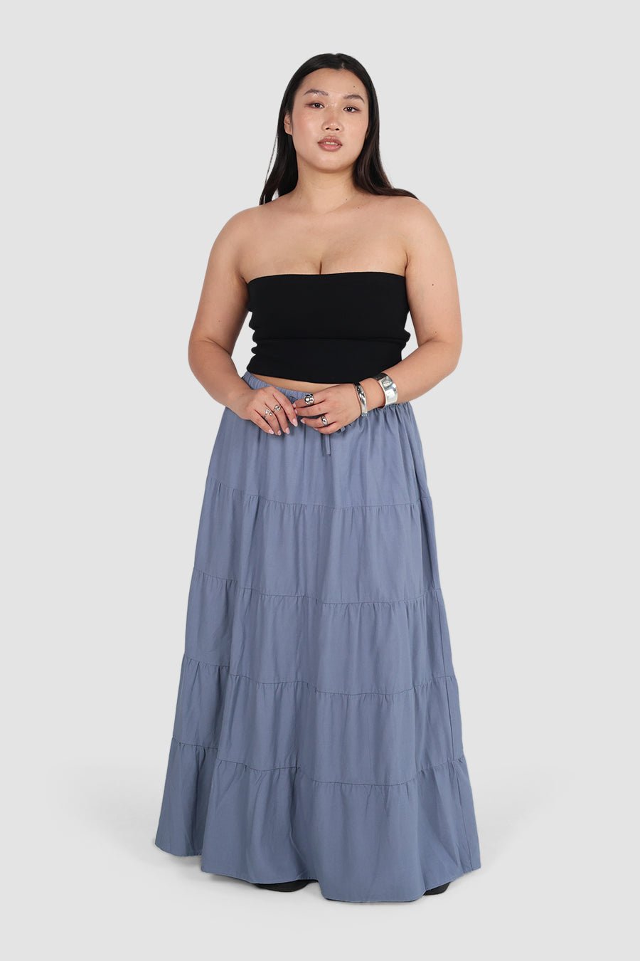 ZYLA TIERED MAXI SKIRT BLUE - Fayt The Label
