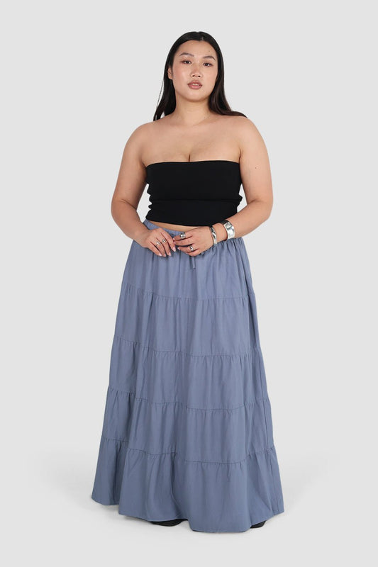 ZYLA TIERED MAXI SKIRT BLUE - Fayt The Label