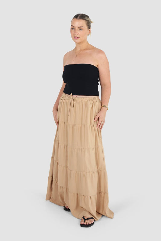 ZYLA TIERED MAXI SKIRT LATTE - Fayt The Label