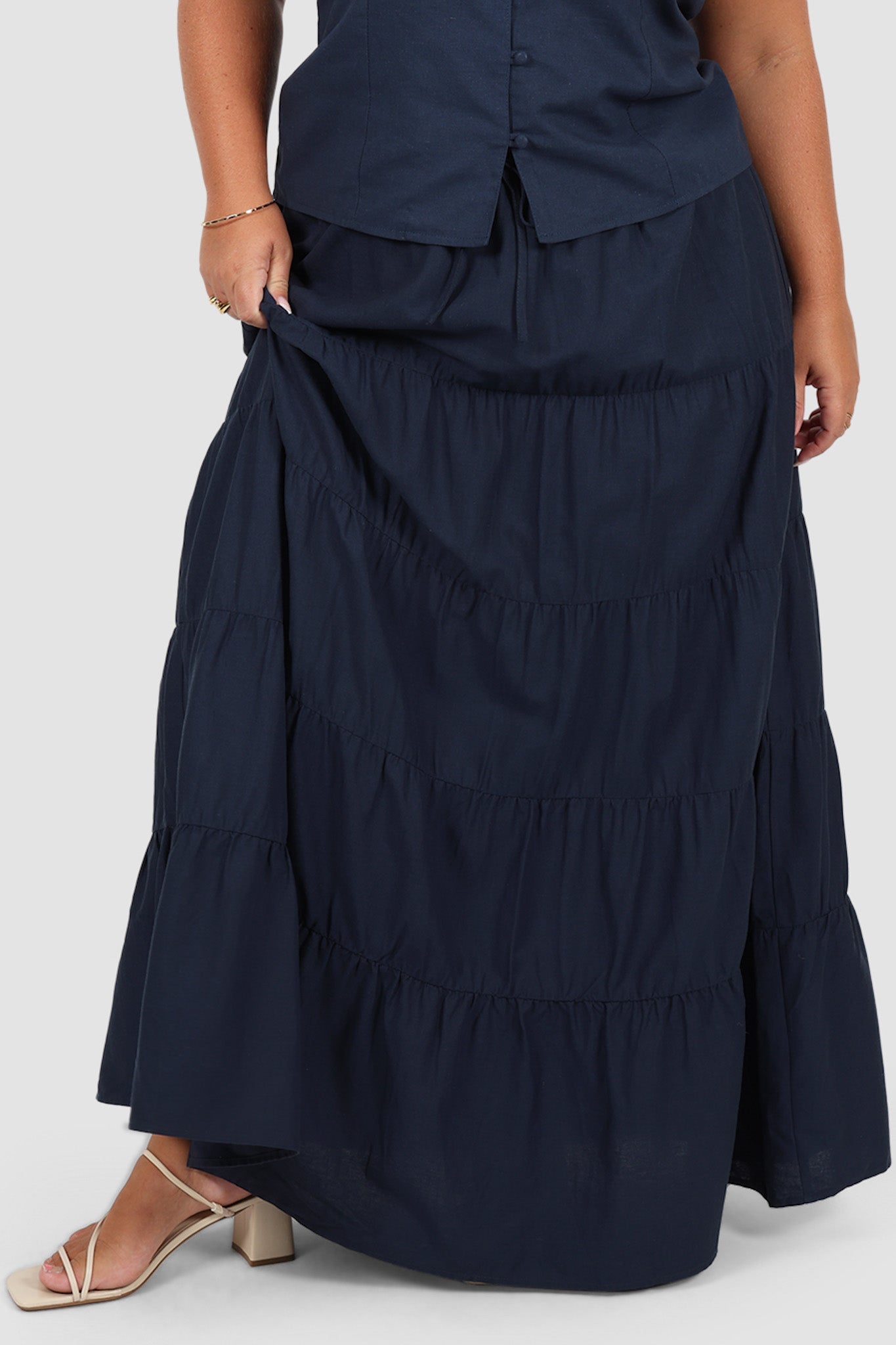 ZYLA TIERED MAXI SKIRT NAVY - Fayt The Label