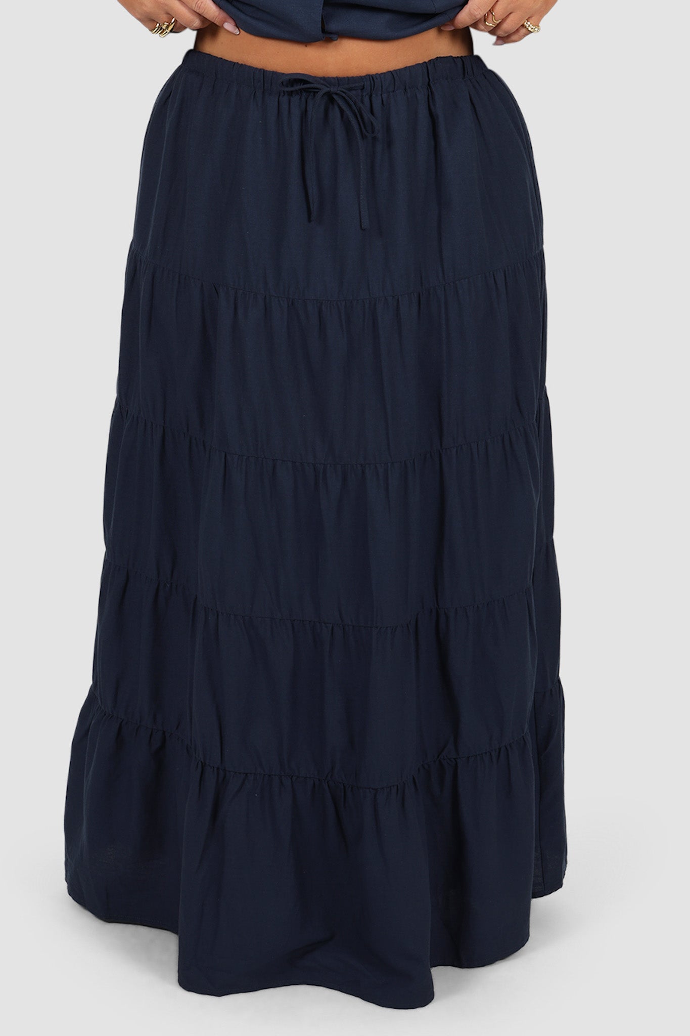 ZYLA TIERED MAXI SKIRT NAVY - Fayt The Label