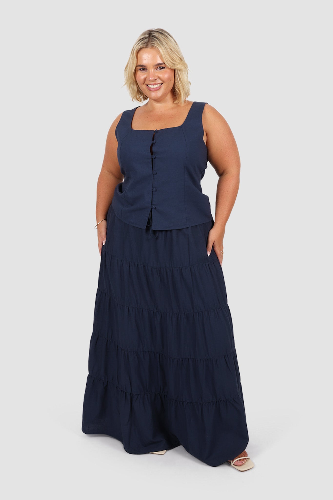 ZYLA TIERED MAXI SKIRT NAVY - Fayt The Label