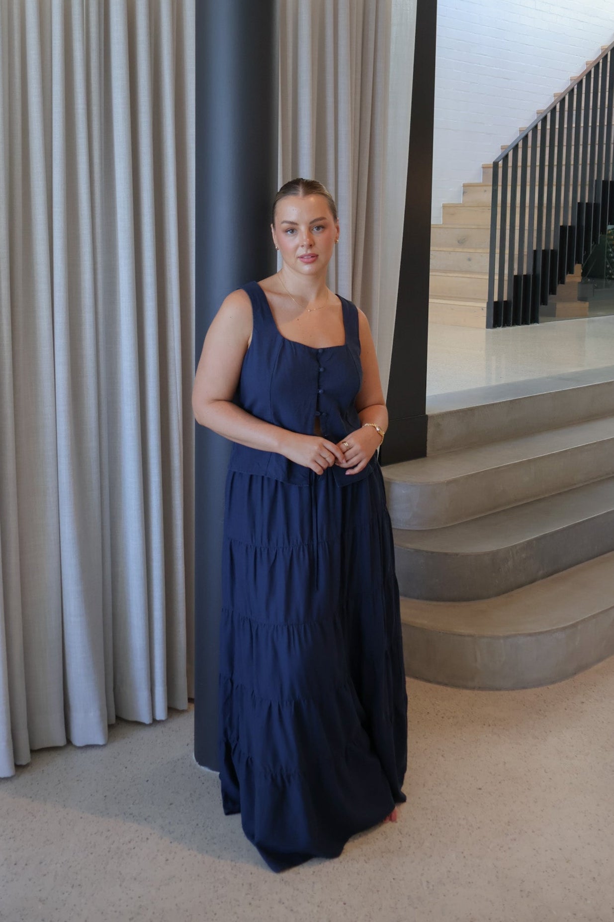 ZYLA TIERED MAXI SKIRT NAVY - Fayt The Label