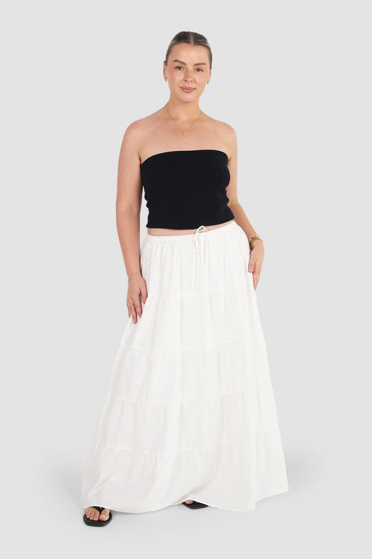 ZYLA TIERED MAXI SKIRT WHITE - Fayt The Label