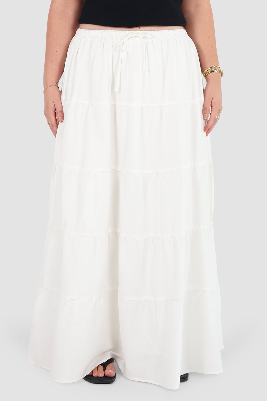 ZYLA TIERED MAXI SKIRT WHITE - Fayt The Label