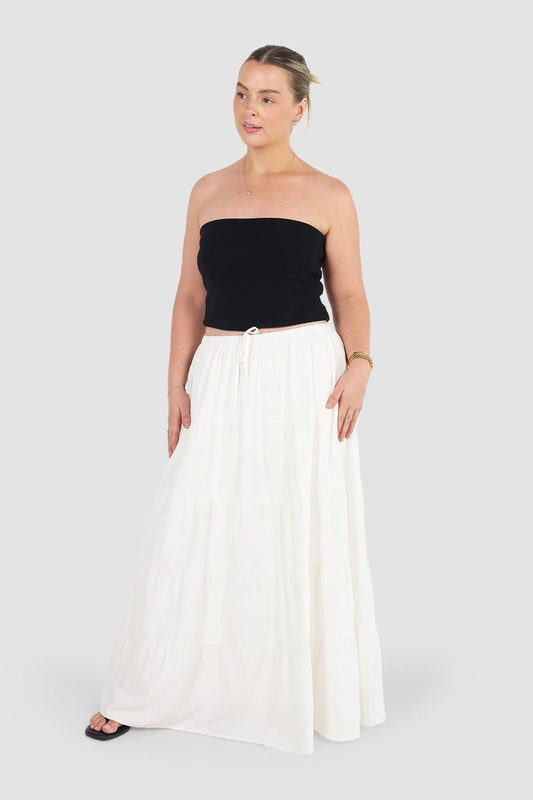 ZYLA TIERED MAXI SKIRT WHITE - Fayt The Label