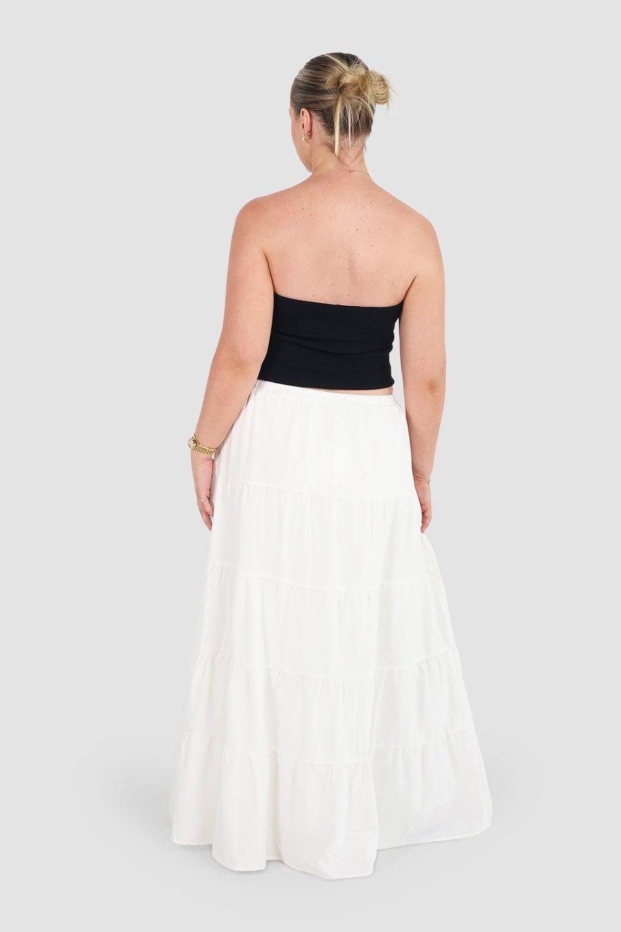 ZYLA TIERED MAXI SKIRT WHITE - Fayt The Label